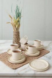 Hermia Juego de tazas de té y platillos de 12 piezas color crema